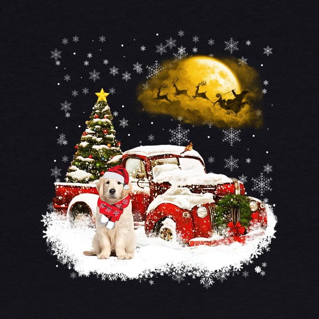 Red Truck Xmas Tree Golden Retriever Christmas by Benko Clarence